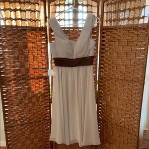 Elegant White and Brown Midi Dress